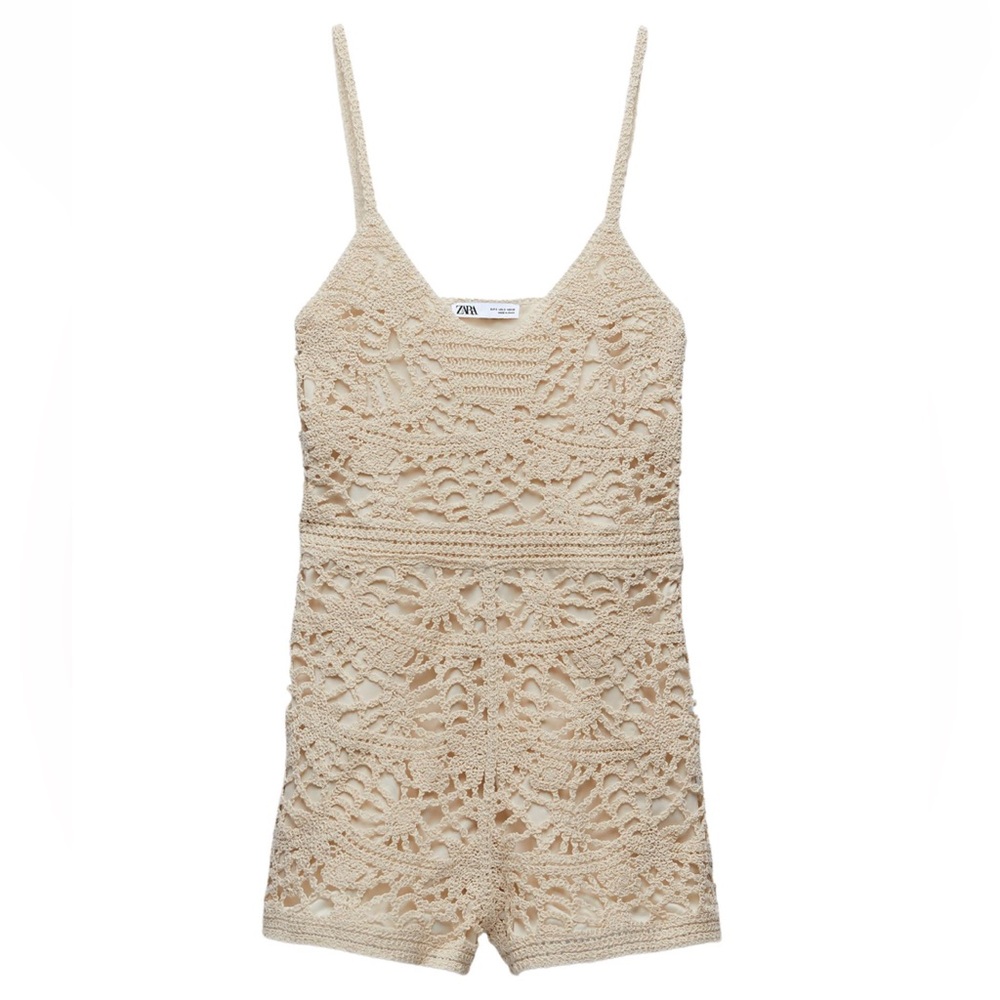 Zara Cream Lace Jumpsuit with Spaghetti Straps